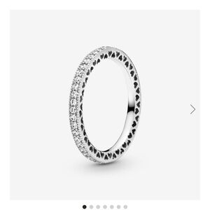 Pandora Sparkle & Hearts Ring Elegant Silver Band with Heart Details Size 8.5